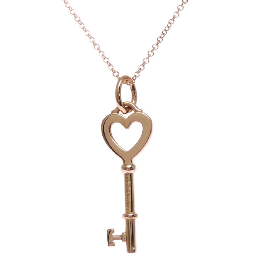 Tiffany & Co. 750PG Heart Key Mini Women's Necklace, 750 Pink Gold